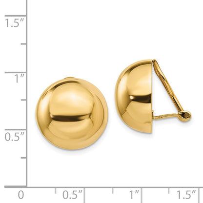 14k Yellow Gold Omega Clip 16mm Half Ball Non-pierced Stud Earrings