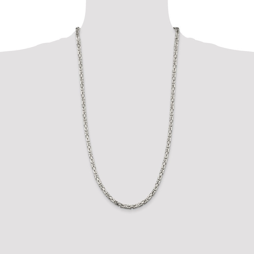 Sterling Silver 4.25mm Byzantine Chain Necklace 28"