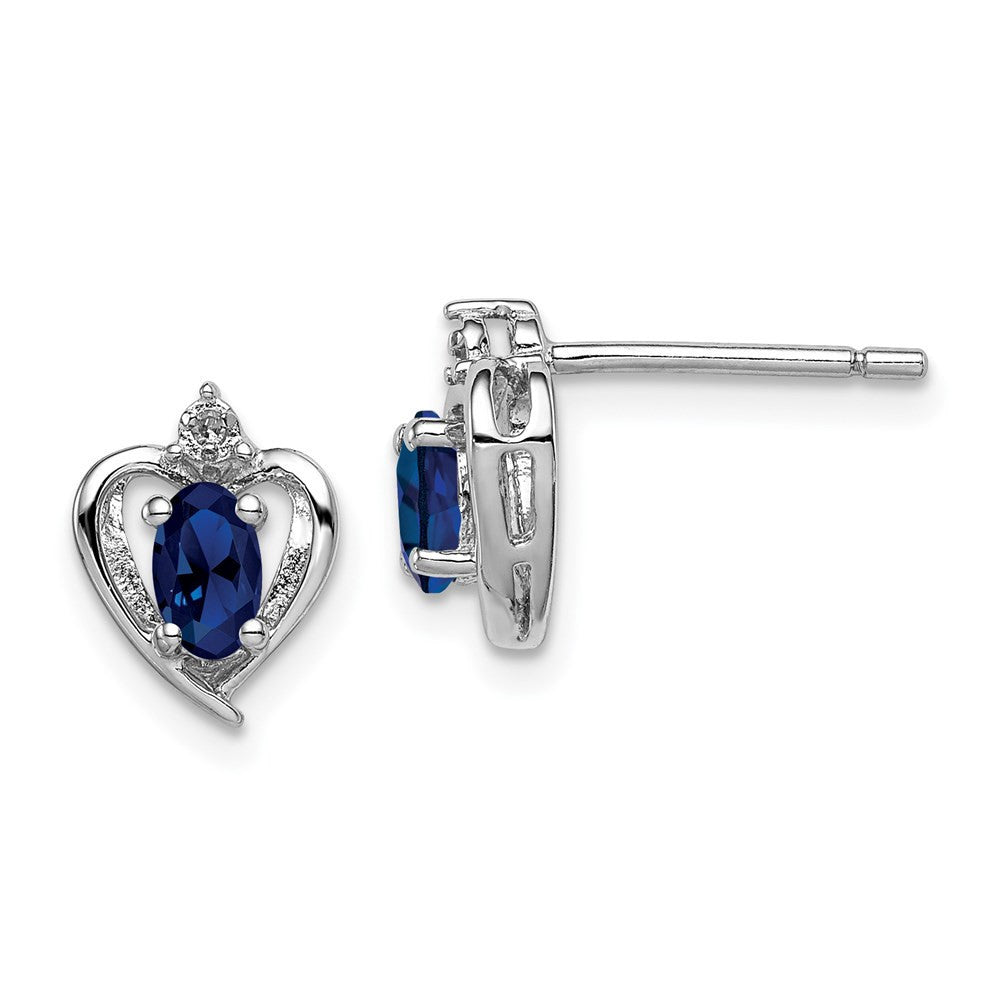 Sterling Silver Rhodium-plated Created Sapphire & Diam. Button Stud Earrings