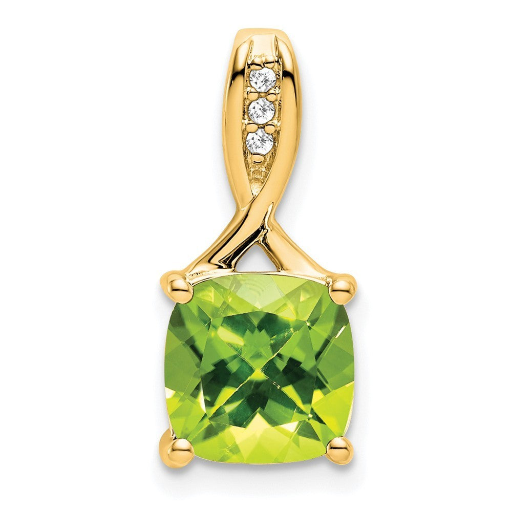 14k Yellow Gold Cushion Peridot and Diamond Pendant