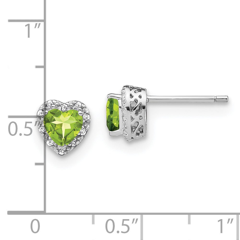Sterling Silver Rhodium-plated Peridot and Diamond Button Stud Earrings