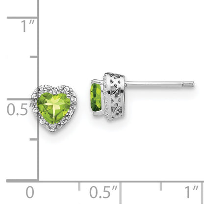 Sterling Silver Rhodium-plated Peridot and Diamond Button Stud Earrings