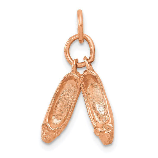 14K Rose Gold Polished 3-D Moveable Ballet Slippers Charm Pendant