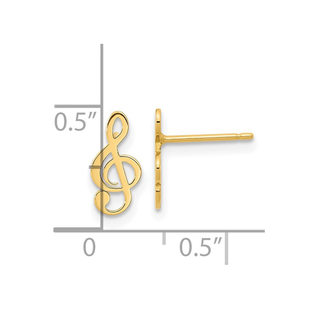 14k Yellow Gold Polished Treble Clef Note Button Stud Earrings