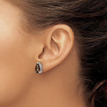 14k White Gold  10x7 Pear Smoky Quartz Stud Earrings