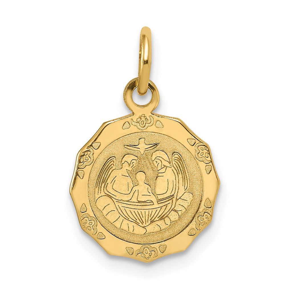 14k Yellow Gold Baptism Spanish Recuerdo Del Bautismo on Back Charm Pendant