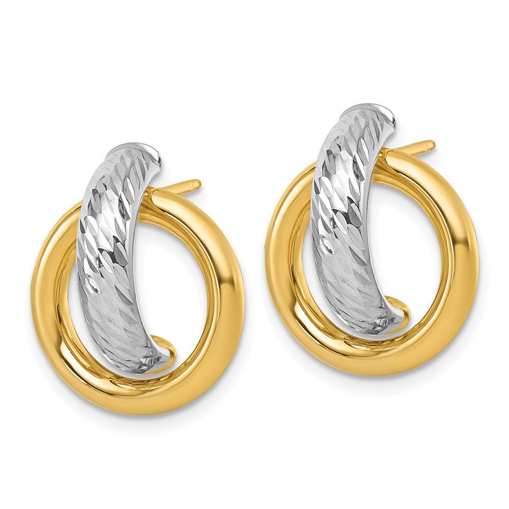 14k Yellow Gold and White Rhodium Polished and D/C Stud Earrings