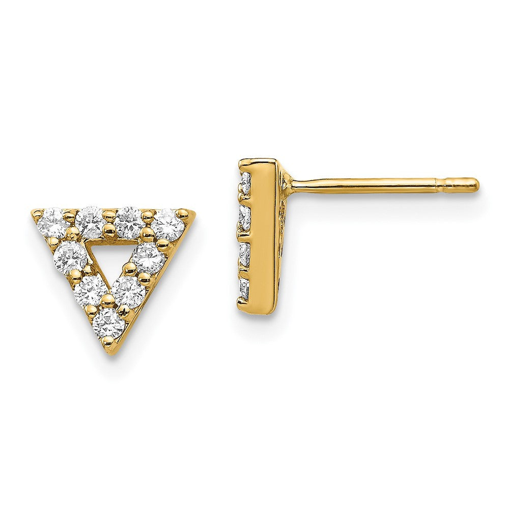 14k Yellow Gold Diamond Triangle Open Stud Earrings