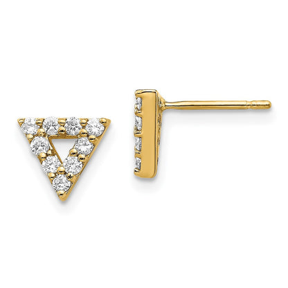 14k Yellow Gold Diamond Triangle Open Stud Earrings