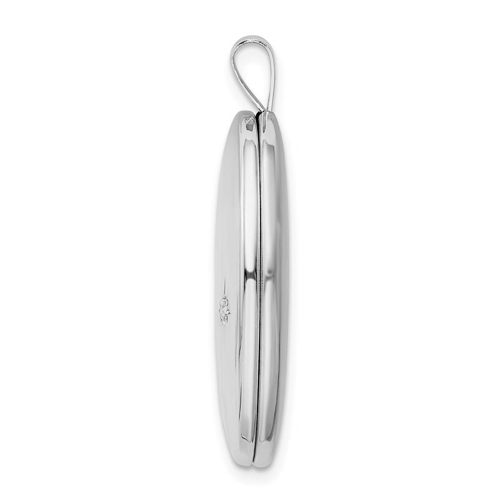 Sterling Silver Rhod-pltd 20mm LOVE TO THE MOON Diamond Oval Locket Pendant