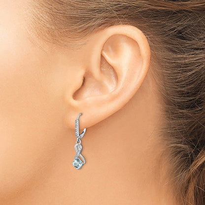 Sterling Silver Rhodium-plated Aquamarine and Diamond Dangle Earrings