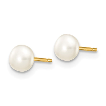 14k Yellow Gold 4-5mm White Button Freshwater Cultured Pearl Stud Earrings