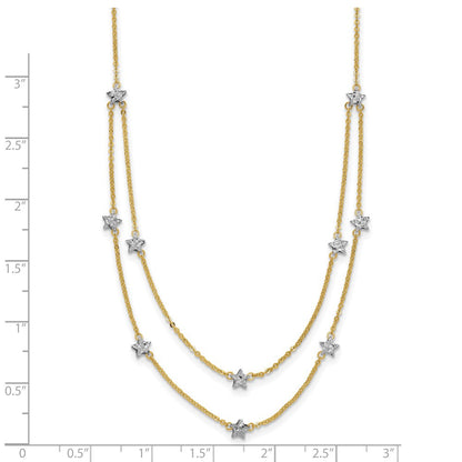 14K Two Tone Double Chain Star Necklace Necklace 18"