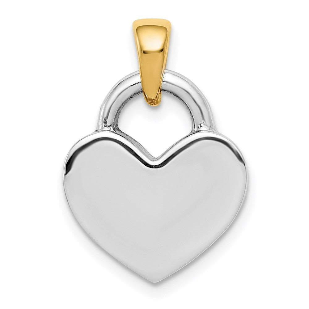 14k Yellow Gold & Rhodium Hollow Polished 3D Reversible Heart Charm Pendant