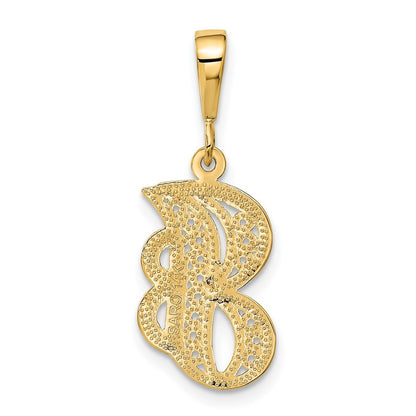 14k Yellow Gold Polished Script Filigree Letter J Initial Pendant