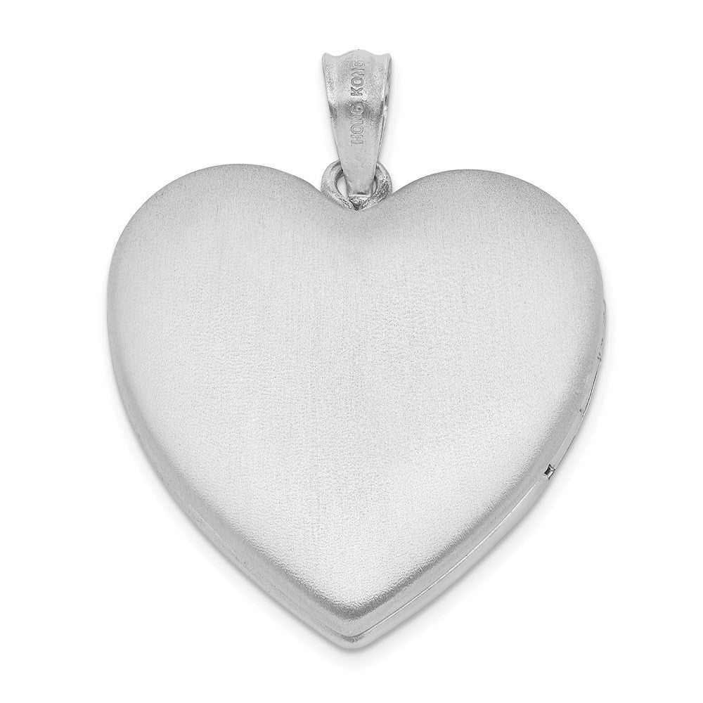 Sterling Silver Rhodium-plated Satin Diamond & CZ Heart Locket Pendant