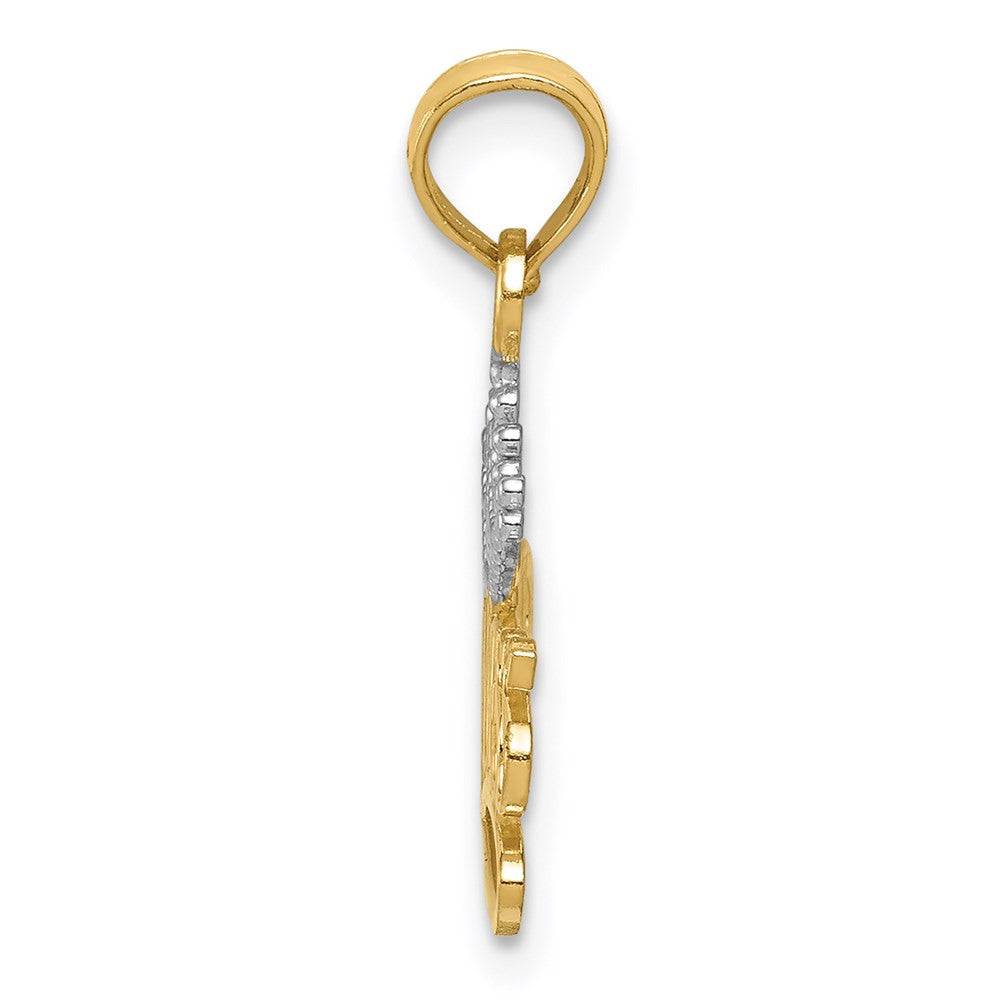 14k Yellow Gold Rhodium Polished PRINCESS with Crown Pendant