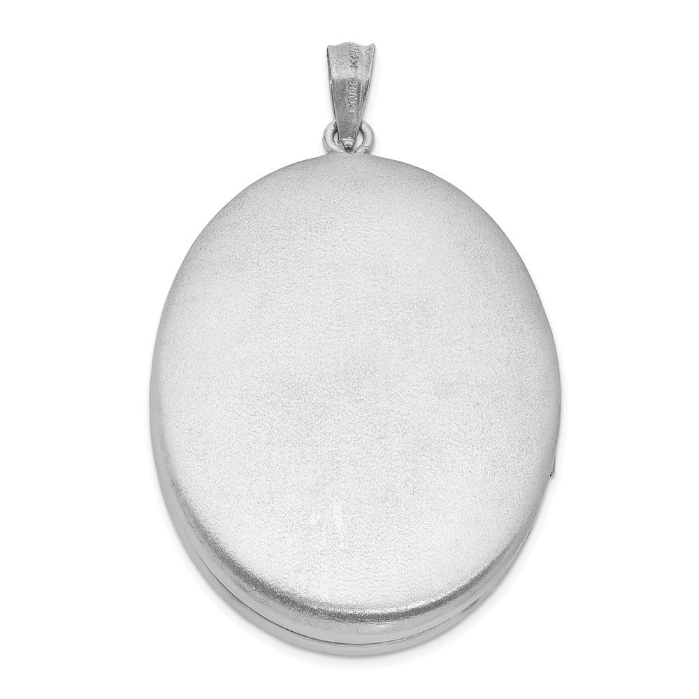 Sterling Silver Satin & Polished Enamel Rose 34mm Oval Locket Pendant