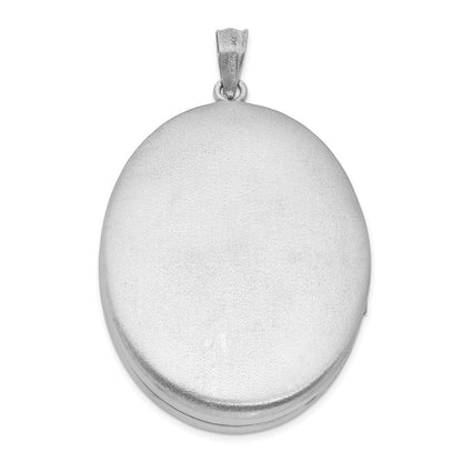Sterling Silver Satin & Polished Enamel Rose 34mm Oval Locket Pendant