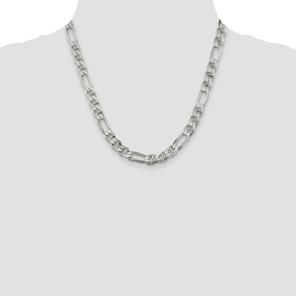 Sterling Silver 8.25mm Figaro Anchor Chain Necklace 20"