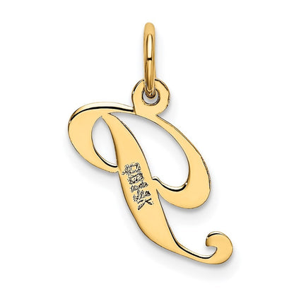 14k Yellow Gold Small Fancy Script Letter P Initial Charm Pendant