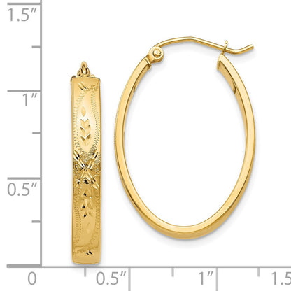 14k Yellow Gold Satin & Diamond-Cut Oval Hoop Earrings