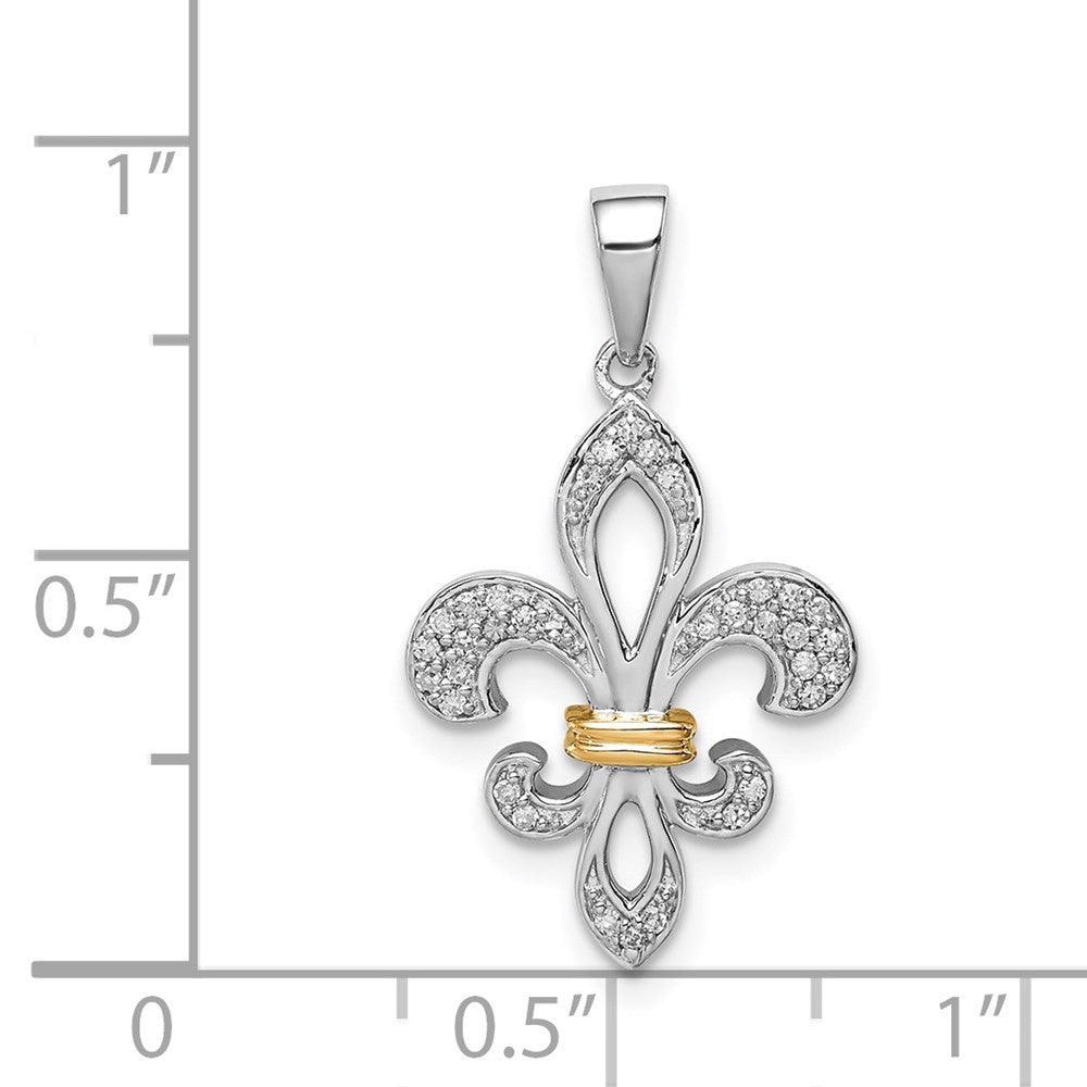 Sterling Silver Rhod-Plated with Diamond Fleur De Lis Pendant
