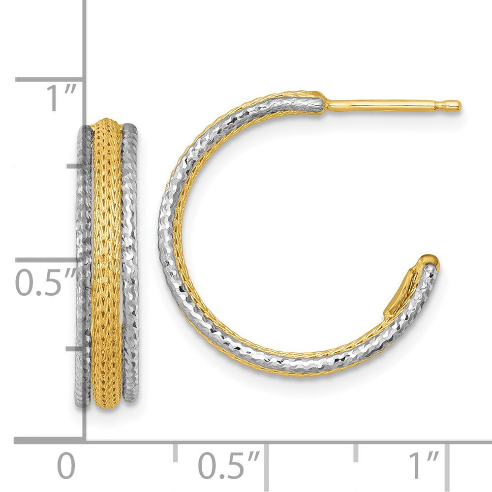 14k Two-Tone Textured Woven 4mm J-Hoop Earrings