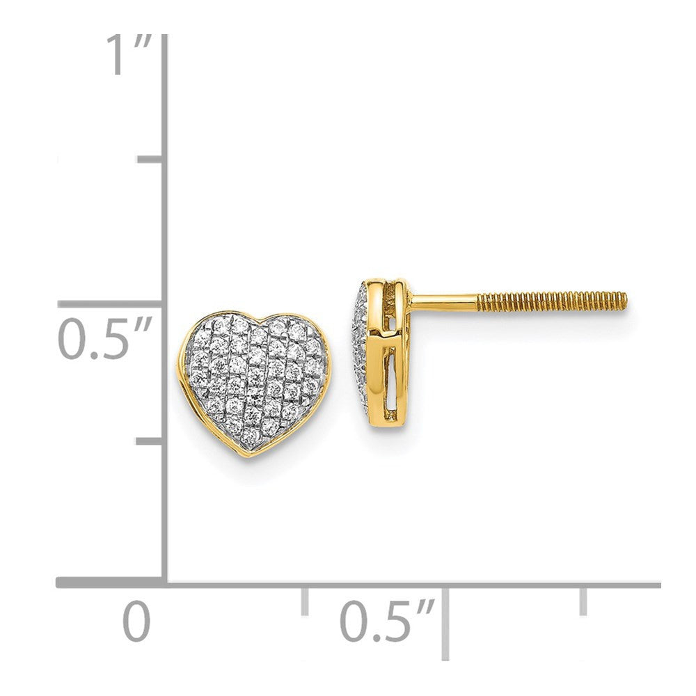 14k Yellow Gold Diamond Heart Screw Back Stud Earrings