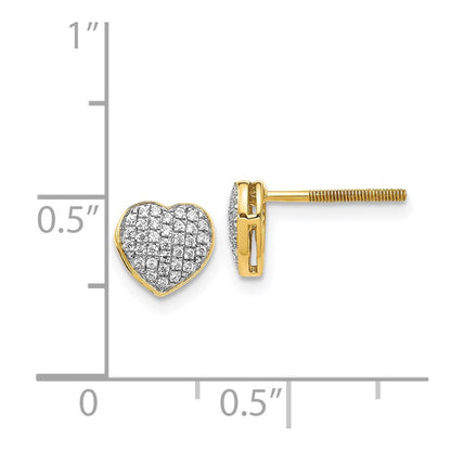 14k Yellow Gold Diamond Heart Screw Back Stud Earrings
