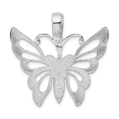 Sterling Silver Rhodium-plated Diamond-Cut Cut-Out Butterfly Pendant