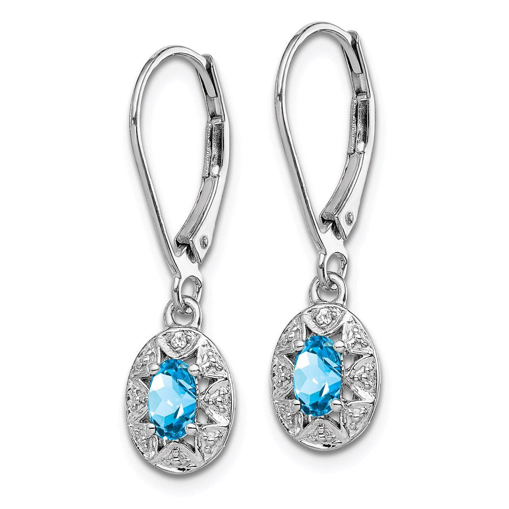 Sterling Silver Rhodium-plated Diam. & Blue Topaz Dangle Earrings
