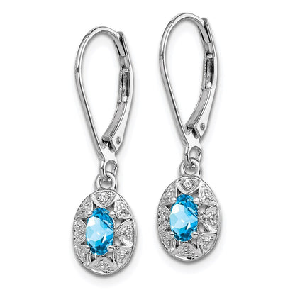 Sterling Silver Rhodium-plated Diam. & Blue Topaz Dangle Earrings