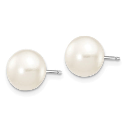 14k White Gold 7-8mm White Button Freshwater Cultured Pearl Stud Earrings