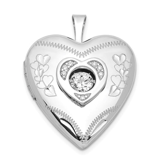 Sterling Silver Rhodium-plated Diamond & CZ Heart Locket Pendant