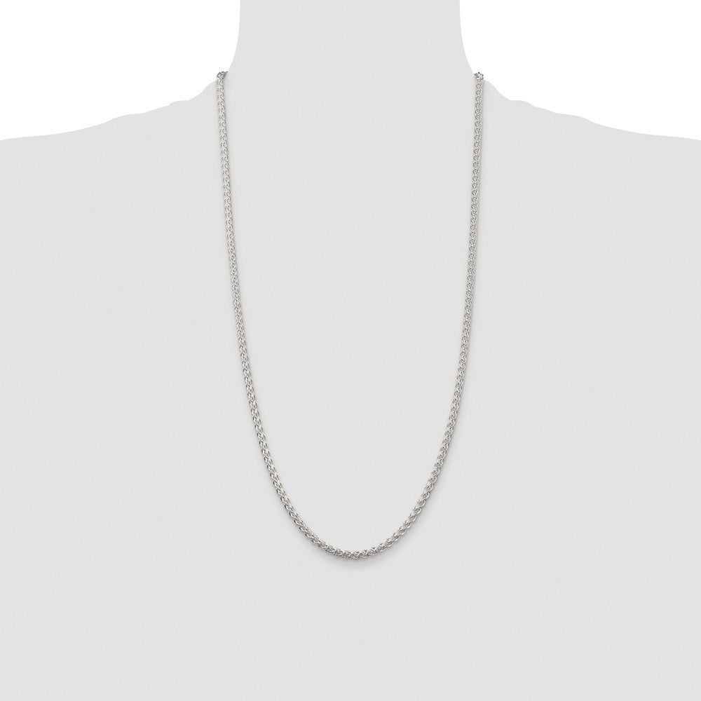 Sterling Silver Rhodium-plated 3mm Round Spiga Chain Necklace 28"