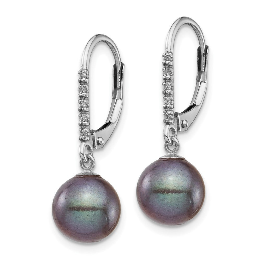 14k Gold 8-9mm Black Freshwater Cultured Pearl and Diamond Dangle Earrings