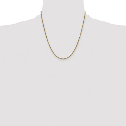14k Yellow Gold 2.25mm Semi Solid Diamond-cut Rope Chain Necklace 20"