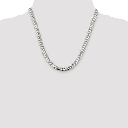 Sterling Silver Rhodium-plated 7.0mm Polished Domed Curb Chain Necklace 20"