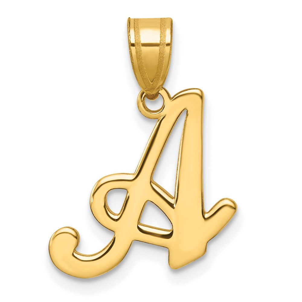14k Yellow Gold Script Letter A Initial Pendant