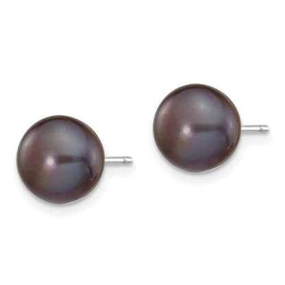14k White Gold 8-9mm Black Button Freshwater Cultured Pearl Stud Earrings