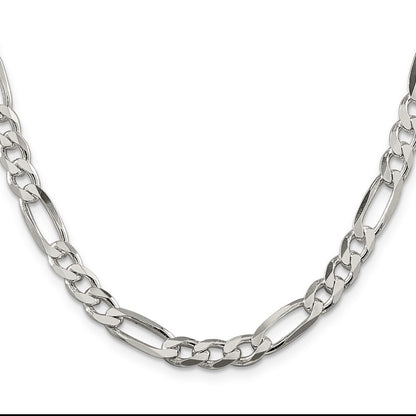 Sterling Silver 6.75mm Figaro Chain Necklace 18"