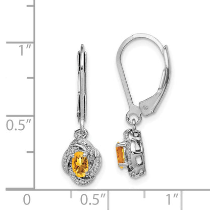 Sterling Silver Rhodium-plated Diam. & Citrine Dangle Earrings