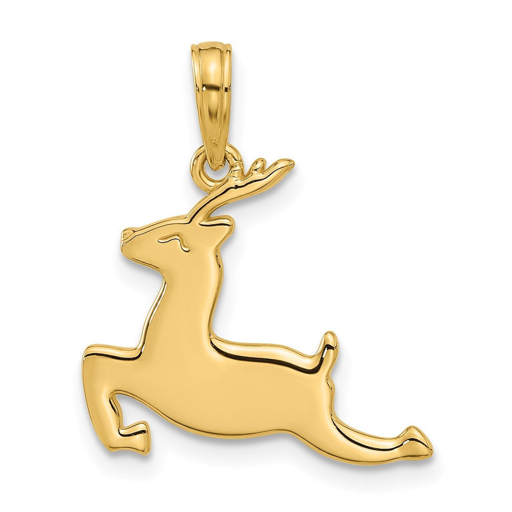 14k Yellow Gold Polished Prancing Reindeer Charm Pendant