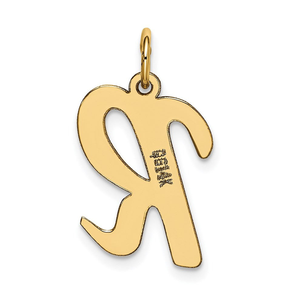 14k Yellow Gold Large Script Letter R Initial Charm Pendant