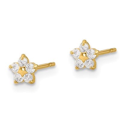 14k Yellow Gold Kids CZ Star Button Stud Earrings