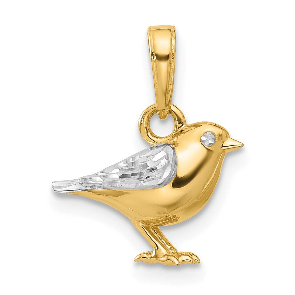 14k Yellow Gold and White Rhodium Diamond-Cut 3D Bird Pendant