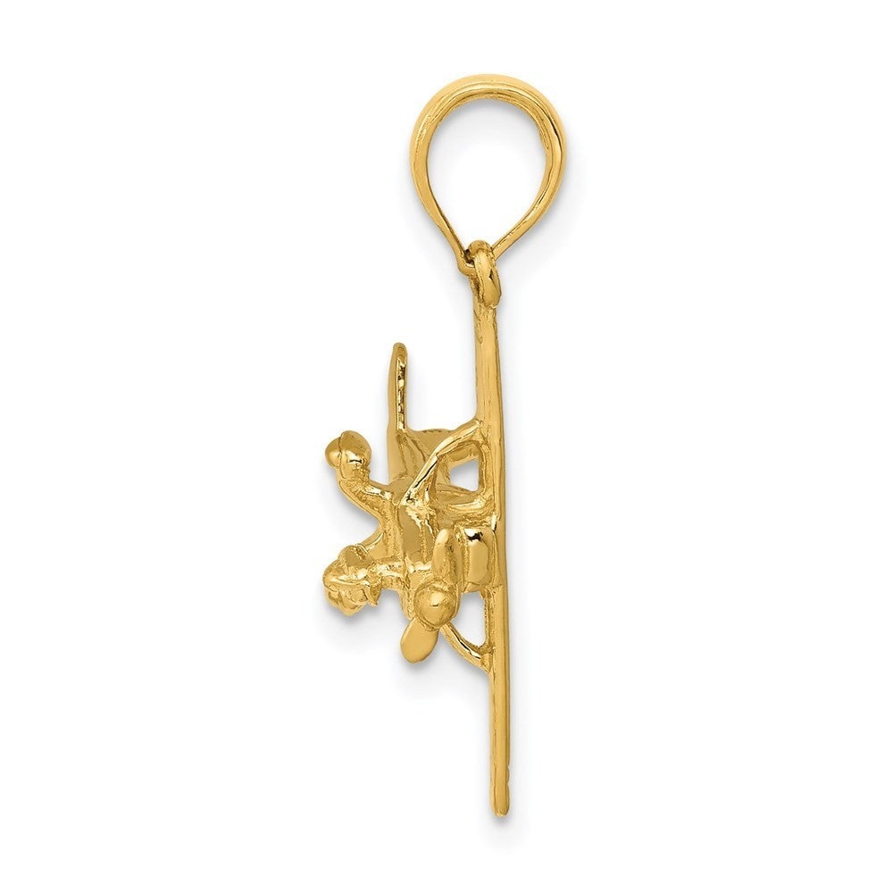 14k Yellow Gold 3-D High-Wing Airplane Pendant