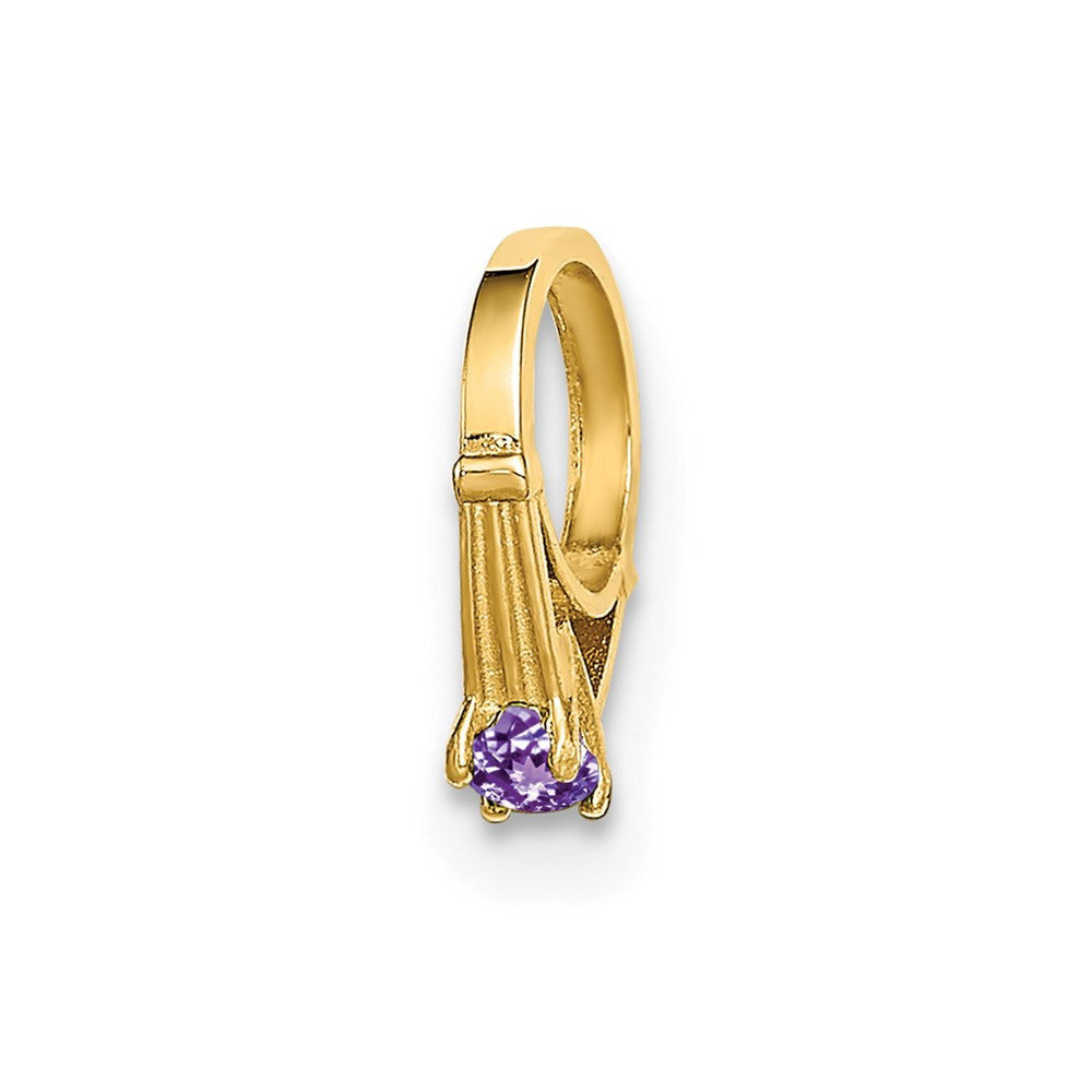 14k Yellow Gold 3D Ring with Light Purple CZ Charm Pendant