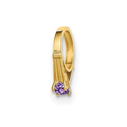 14k Yellow Gold 3D Ring with Light Purple CZ Charm Pendant
